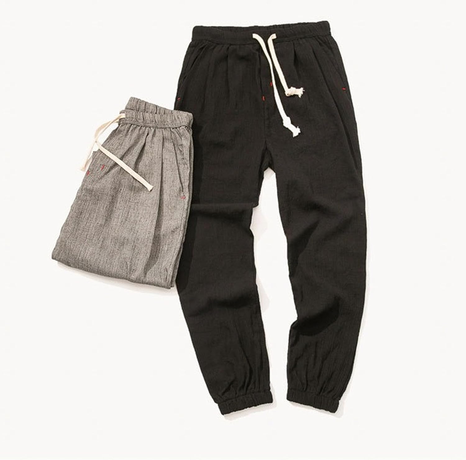 DGHM-JLMY Men's Linen Summer Thin Mid Waist Casual Tapered Pants Summer Jogger Yoga Trousers Elastic Beach Drawstring Pants