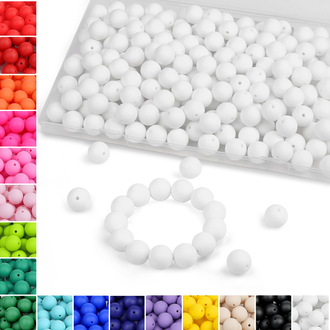 Sahoottie 15mm Silikonperlen zum Auffädeln 5 Farben 70 Stück