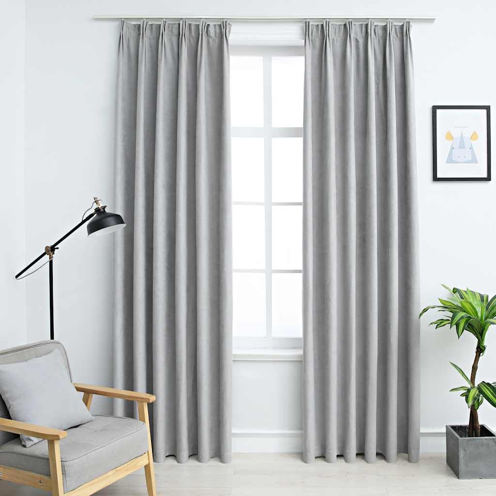 Rideaux occultants gris avec crochets lot de 2 rideau aspect daim 140 x 175 cm salon