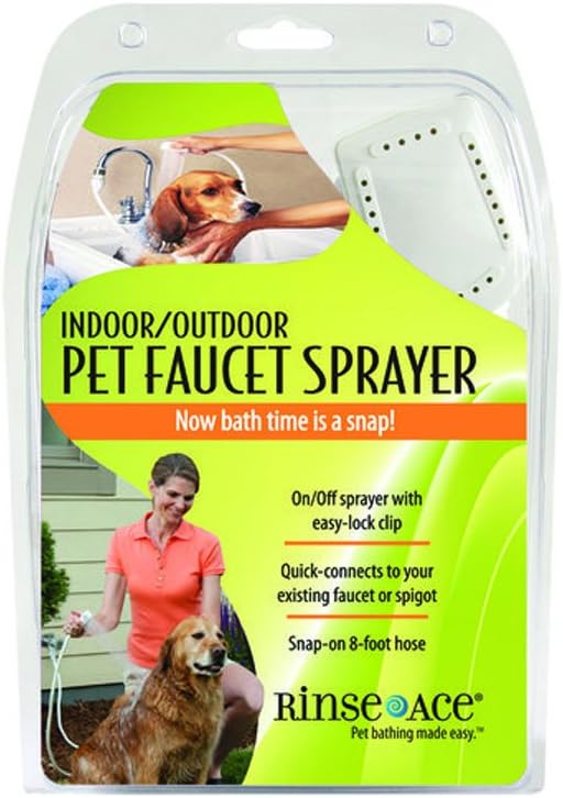 Rinse Ace Indoor and Outdoor Pet Shower Sprayer with 8 Foot Hose and Faucet or Spigot Attachment