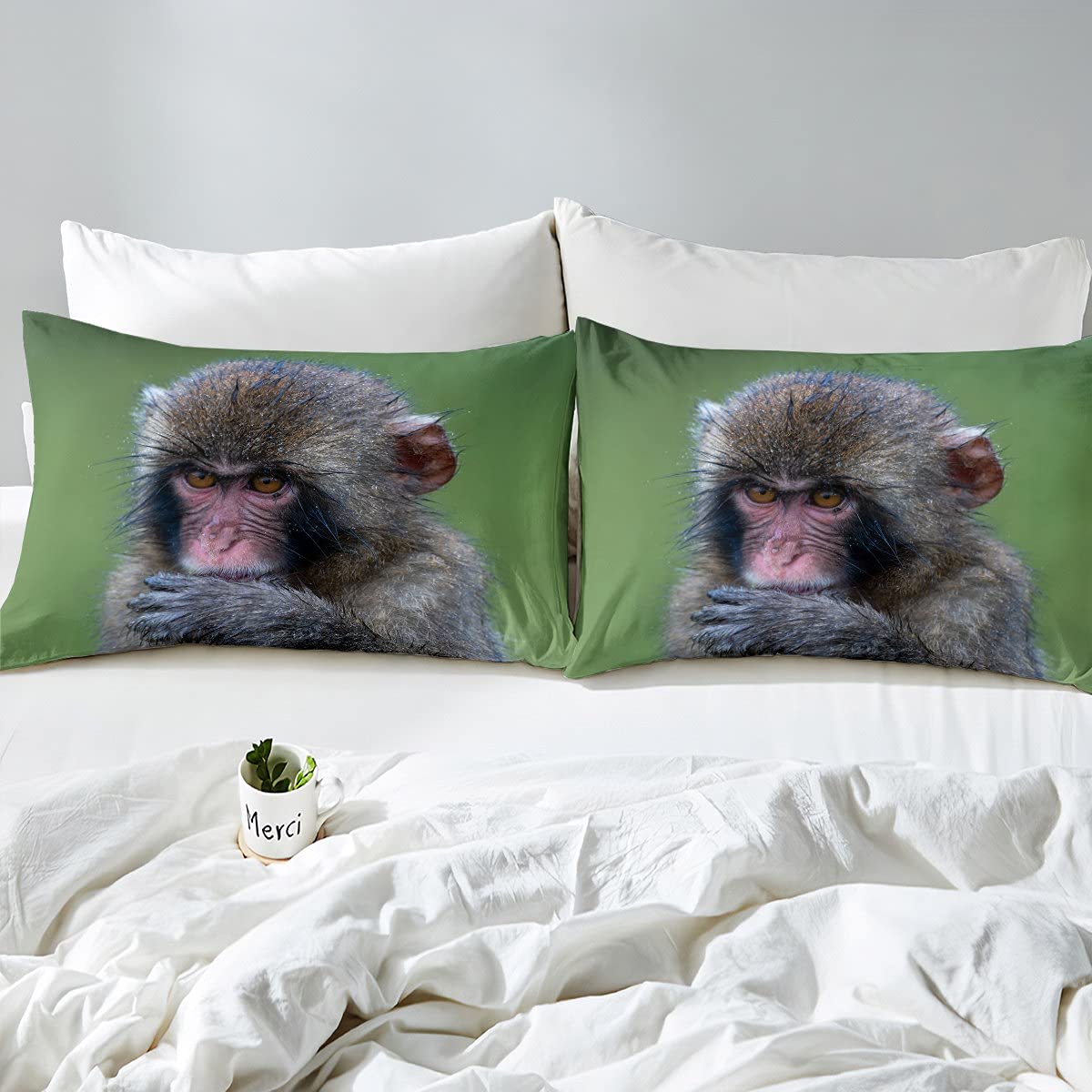 Just Contempo - Set di biancheria da letto con motivo a scimmia, colore: Nero India macaque per bambini, ragazzi e ragazze, con 2 federe, 3 pezzi, per letto 230x220cm