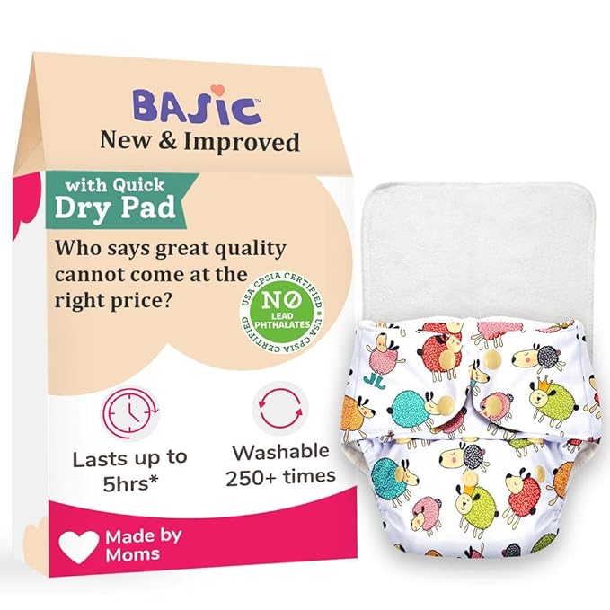 Basic by Superbottoms - Certified Soft Fleece Lined Pocket Diaper ONLY (Without Any Soaker) (Sheep)