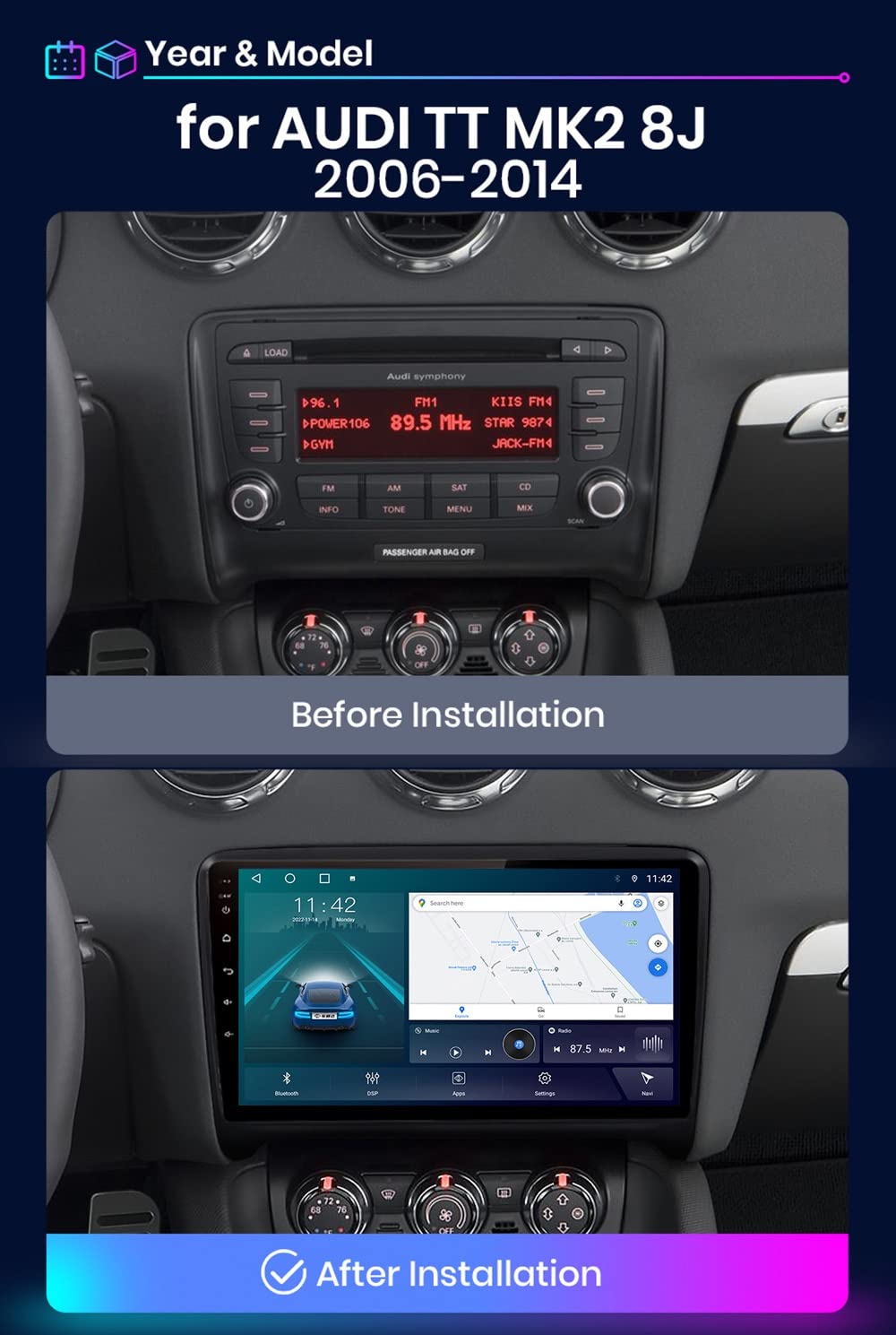 Autoradio Per Audi TT MK2 8J 2004-2015 - 7 Pollici Touchscreen Con CarPlay/Android Auto - Foto 2