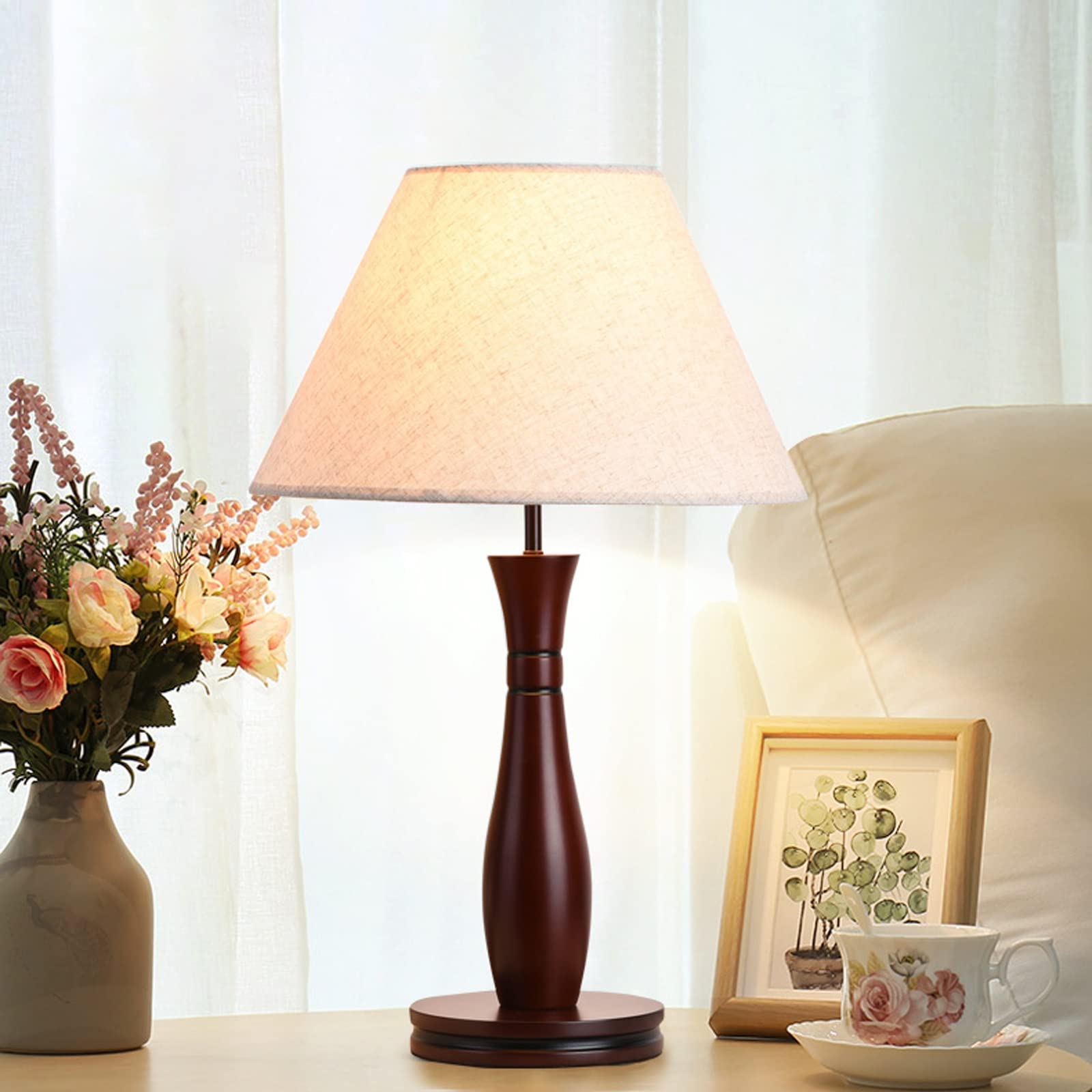 Luce da Scrivania Luce per la Lettura Lampade da tavolo retrò Lampade da comodino in legno con paralume in tessuto Lampade da comodino in stile nordico for Home Office Cafe Restaurant, lampada da como