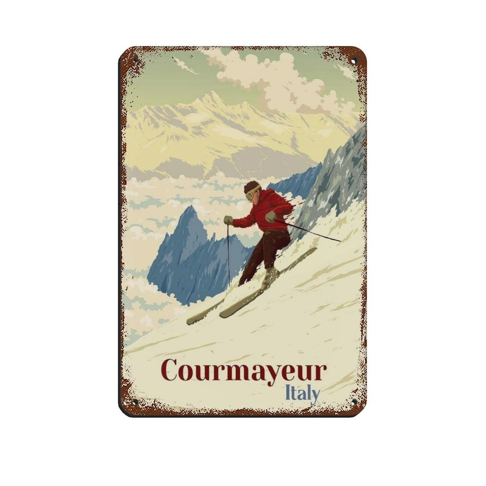 Poster rétro en métal Courmayeur station de ski vintage plaque décorative murale