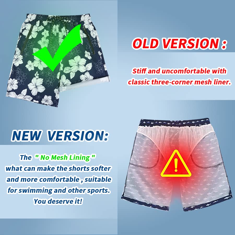 Mens Swim Trunks No Mesh Lining Quick Dry Printed Beach Shorts with Pockets Zip3