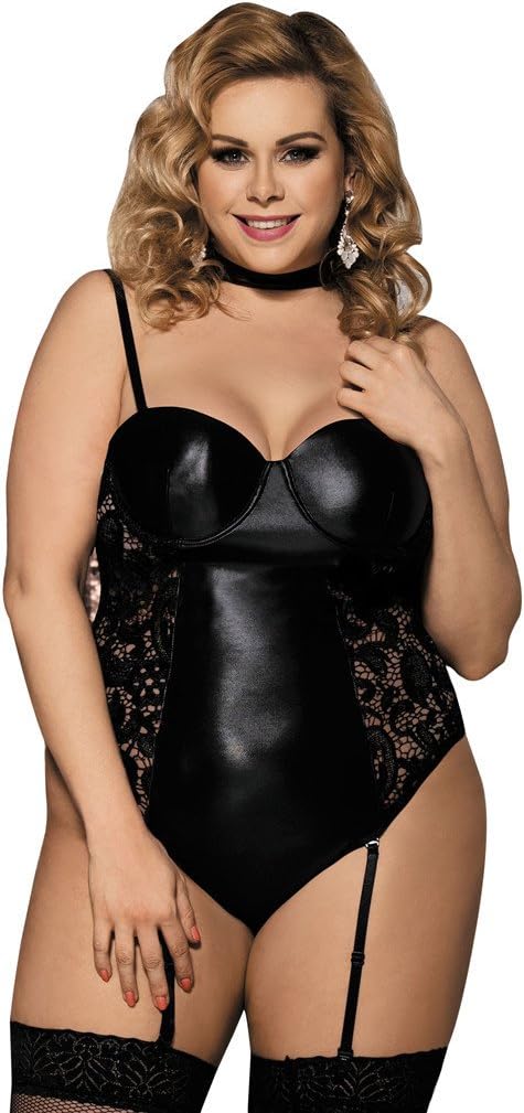 YouYayaZaiWomen Plus Size Faux Leather Blackless Bodysuit Lingeie Babydoll