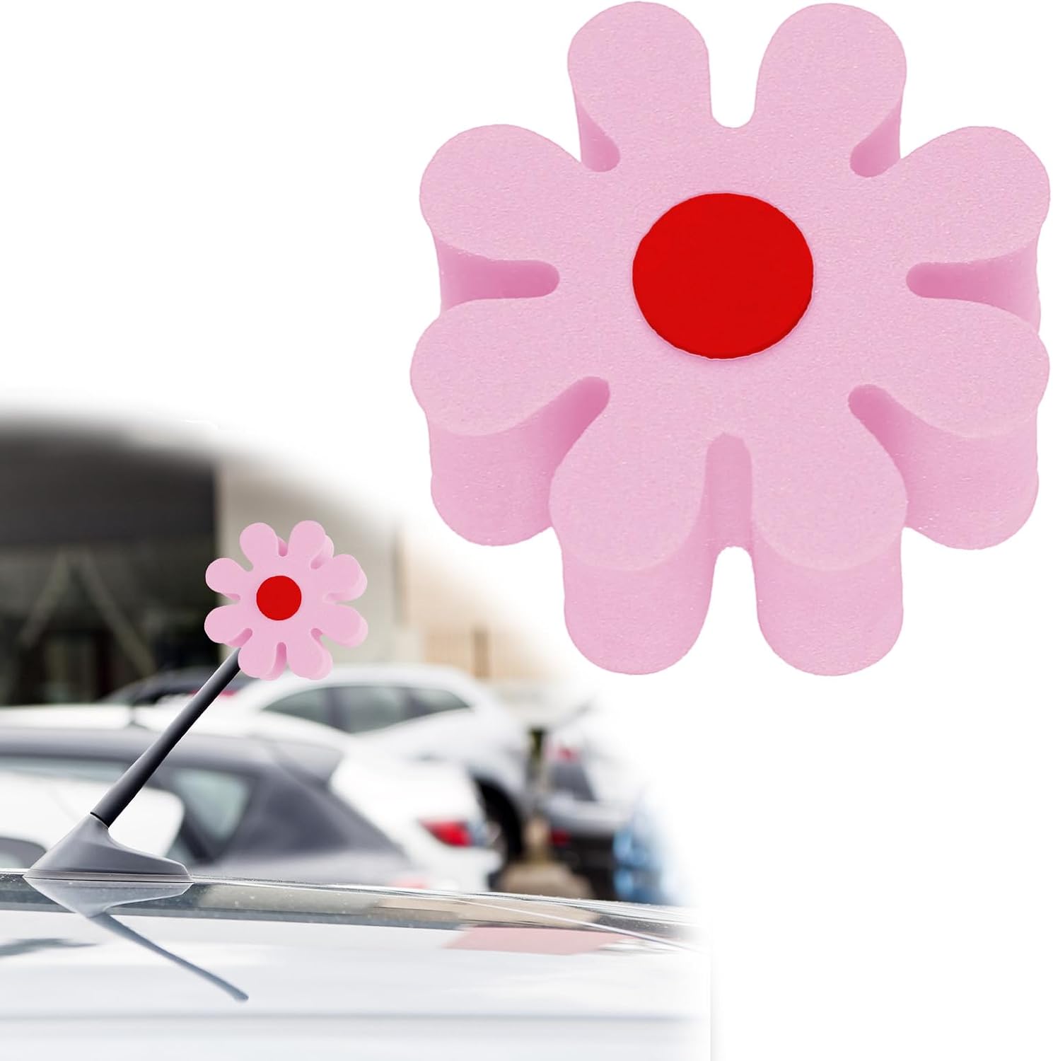 Daisy Car Antenna Topper, Cute Daisy Flower EVA Antenna Ball for Vehicles, Funny Automotive Roof Toppers Decoration, Lovely Aerial Ball Mirror Dangler Car Accessories for Women Men (Red)