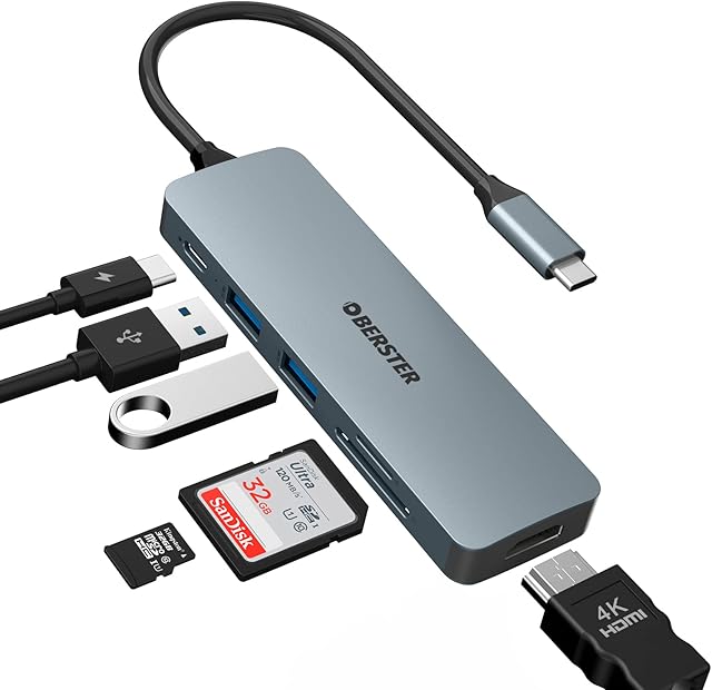 USB C Hub, 6 in 1 Multiport USB C Adapter with 4K HDMI Output, 100W PD, 2 USB 3.0, SD/TF Card Readers Compatible Laptop, MacBook Pro/Air Surface Pro 8 and Other Type C Devices