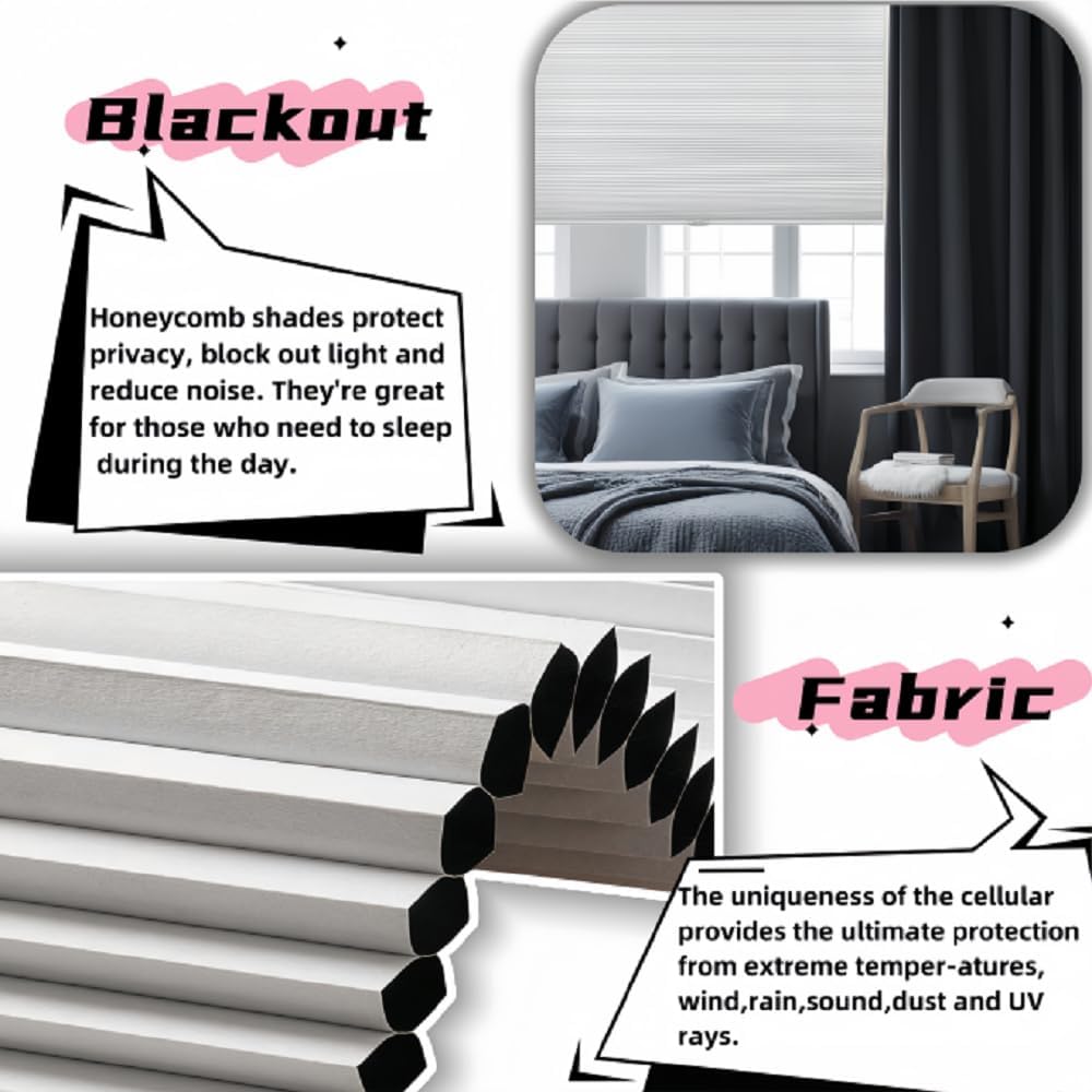 Blackout Cellular Shades Cordless Pull Down Cellular Blinds Thermal Insulated Honeycomb Blinds for Windows. White,24" W x 88" H