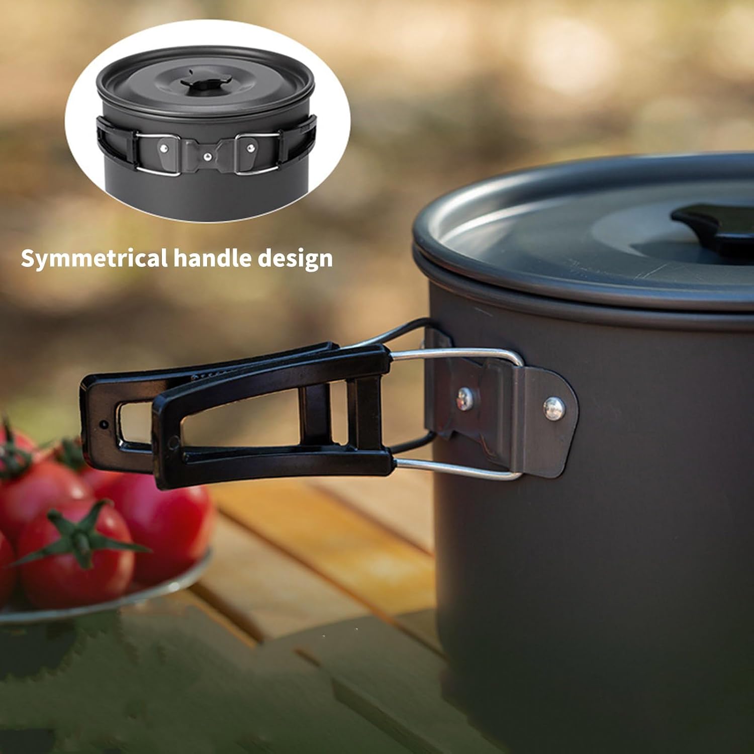 Camping Cooking Set, Camping Cook Pots with Lid and Folding Handle Outdoor Cooking Pots Utensils NonStick Camping Cookware Easy to