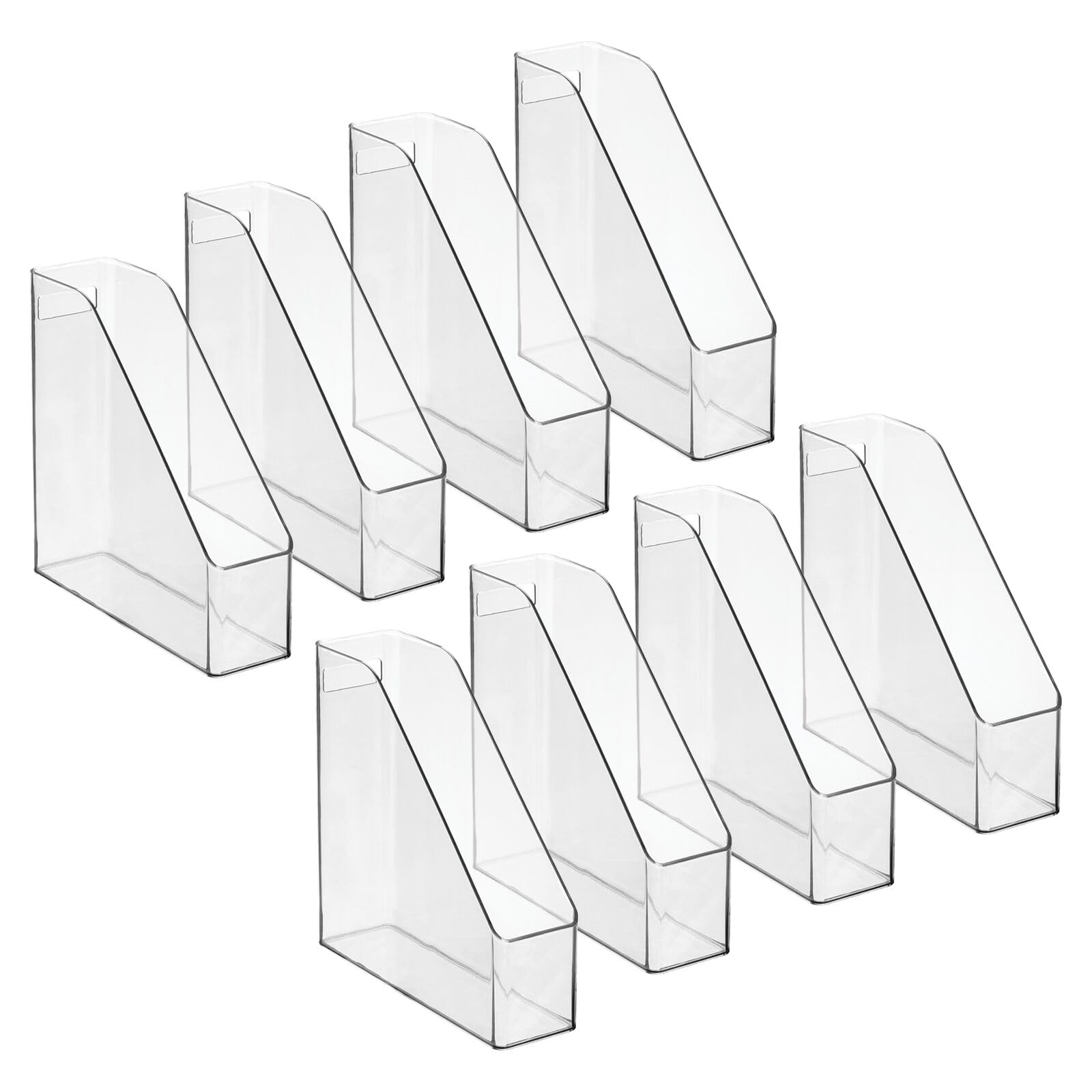mDesign Set da 8 portariviste in plastica con manico – Contenitore per documenti e quaderni in plastica – Organizer per fogli poco ingombrante per ufficio e scrivania – trasparente