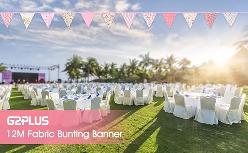 Miniatura 3 de G2plus 12m Guirnalda Banderas Banderines Tela De Algodón, Pancarta Triángulo Multicolor Banderines Fiesta Decoración Colgante De Boda Bautizo Fiesta Cumpleaños Navidad Rosa