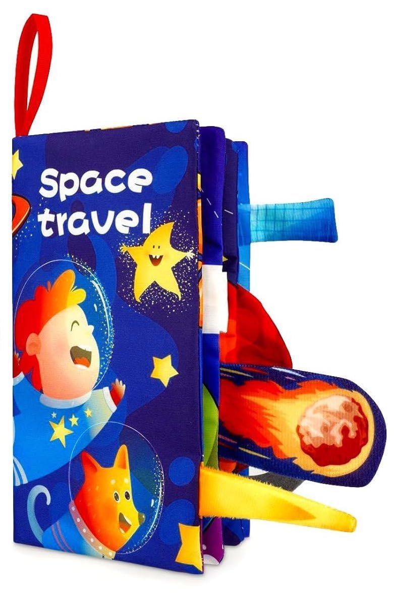 KolorFish Soft Cloth Baby Books | 0-6 Months High Contrast Sensory Baby Toy | 6-12 Months Touch Feel Teething | Travel Essentials Tummy Time for Newborn 1-3 Years Old Early Educational (Space Travel)-image-17