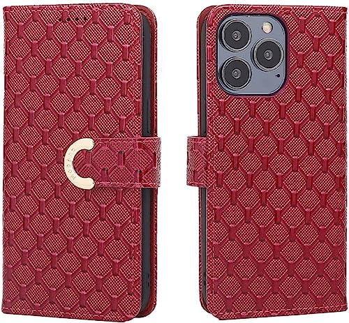 Étui portefeuille iPhone 14 rouge étui à rabat cuir avec porte-carte