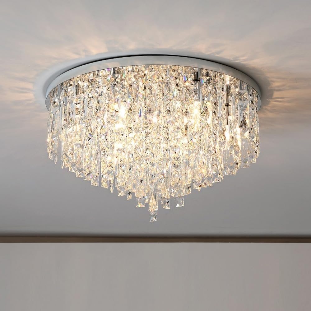 HXYSXHJUO Crystal Raindrop Ceiling Light Fixture - Large Round Chandelier for Contemporary Luxury Décor in Bedroom, Living Room, and Foyer