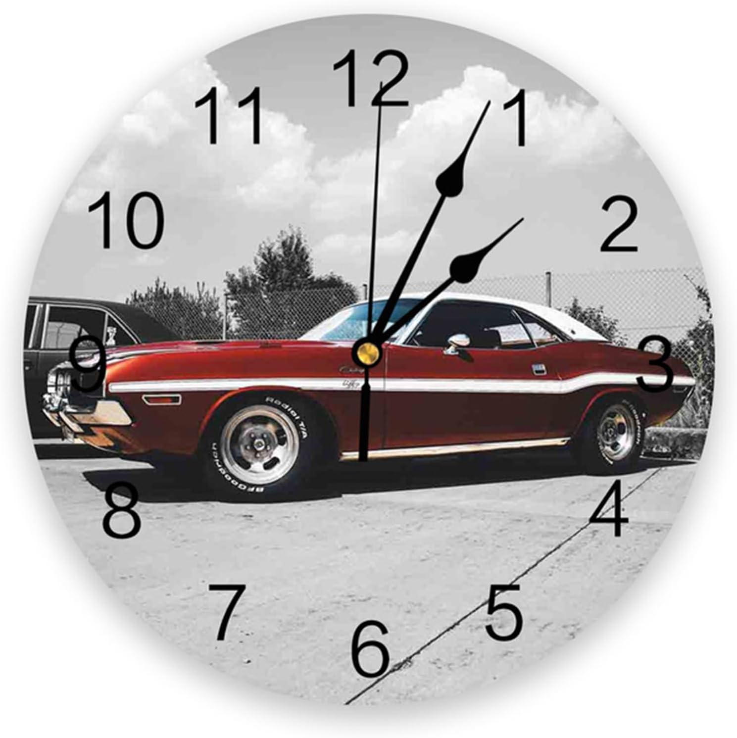 ENILSA12 Inch Modern Wall Clock,red Racing Car Battery Operated Digital Quiet Sweep Office/home/school/Kitchen Decor Clocks