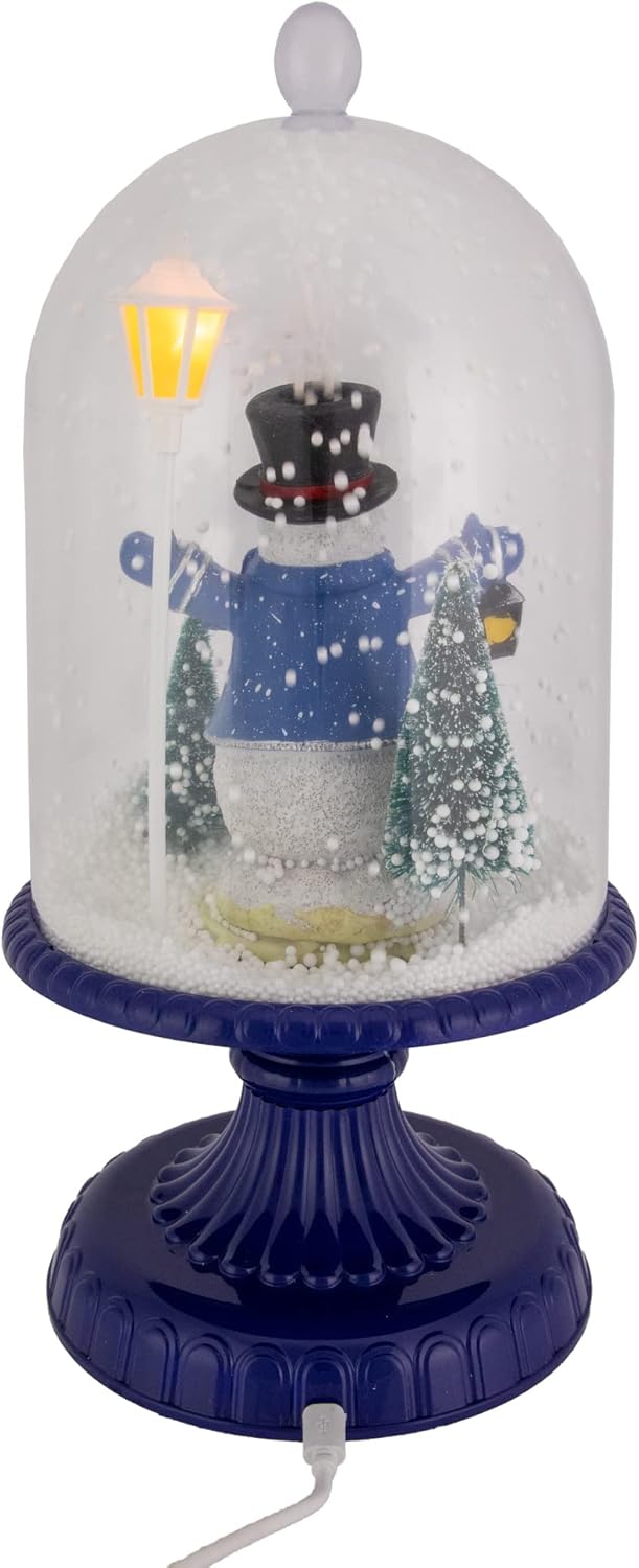 LED Lighted Snowing Musical Snowman in Cloche Christmas Decoration - 13.5" - Blue
