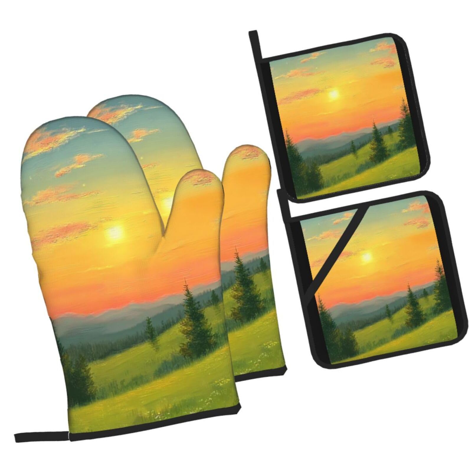 Manoplas Horno Amarillo Naranja Manoplas Horno Almohadillas Aislantes Juego De 4 - Acolchado Resistente al Calor, Flexible,Cocina multipropósito