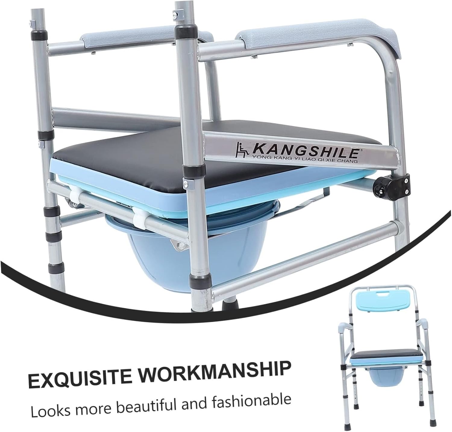 Commode Toilet Chair,Commode Chair for Toilet with Arms,Lightweight Bedside Commode w Removable Seat Pad, Portable Foldable Commode Chair with Built-in Toilet for Disabled People The Elderly