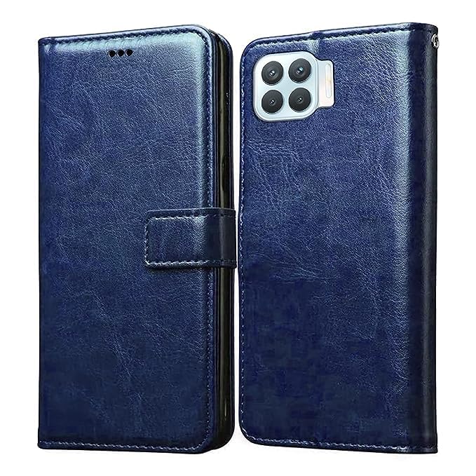 GenericRudras Oppo Reno 4F Flip Cover | PU Leather Finish | Wallet & Stand | Strong Magnetic Flip Case for Oppo Reno 4F (Blue)