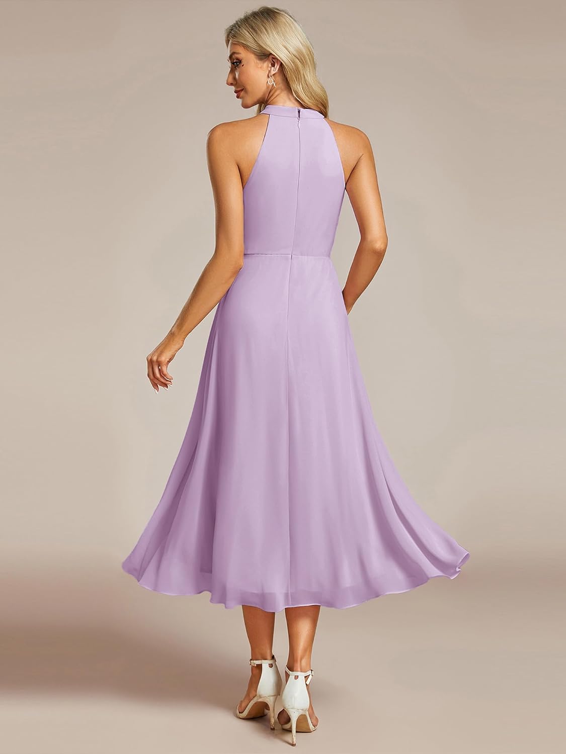 Ever-Pretty Women's Sexy Halter Neck Pleated Sleeveless Hi-Lo Chiffon Spring Wedding Guest Dress Cocktail Dresses 31926