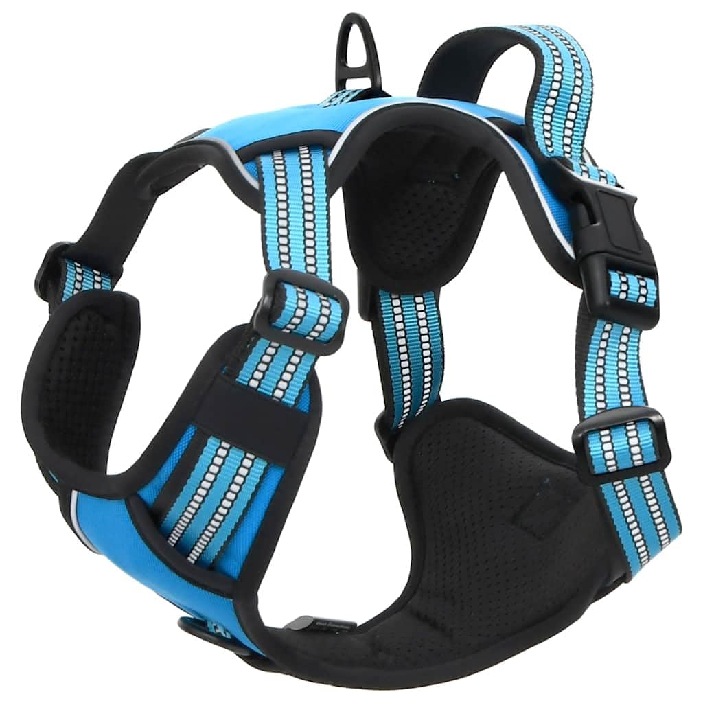 Pettorina per cani riflettente, regolabile, blu, XL, in poliestere, con 4 cinghie e 2 anelli, traspirante e lavabile, comoda per passeggiate e allenamento