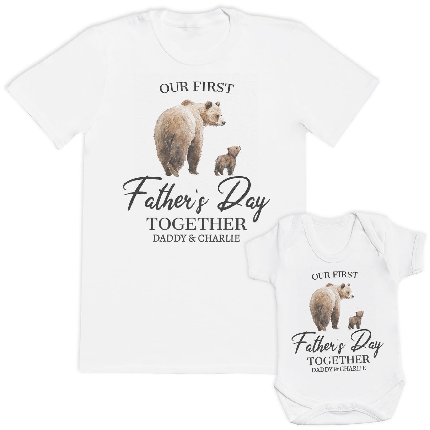 Personalised Our First Father's Day Bears - Baby/Kids T-Shirt & Men's T-Shirt - (Sold Separately) White