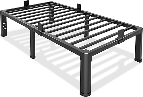 Miniatura 12 de Base de cama metálica de 18 pulgadas, tamaño Queen, con patas de esquinas redondas, listones de acero de alta resistencia de 3500 LBS, compatible