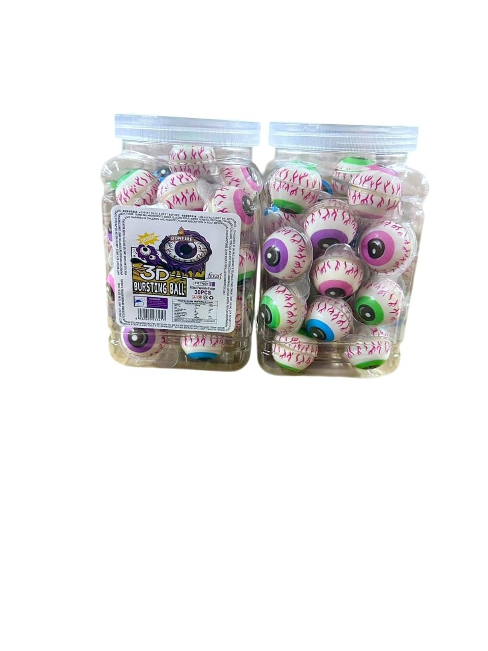 3D Bursting Fruit Punch Eyeball Candy Jelly Gummi Spooky Eyeball Shaped Center Filled Gummy Candy Halloween Special Tasty Jelly Balls 30 Pcs Jar, Fruit