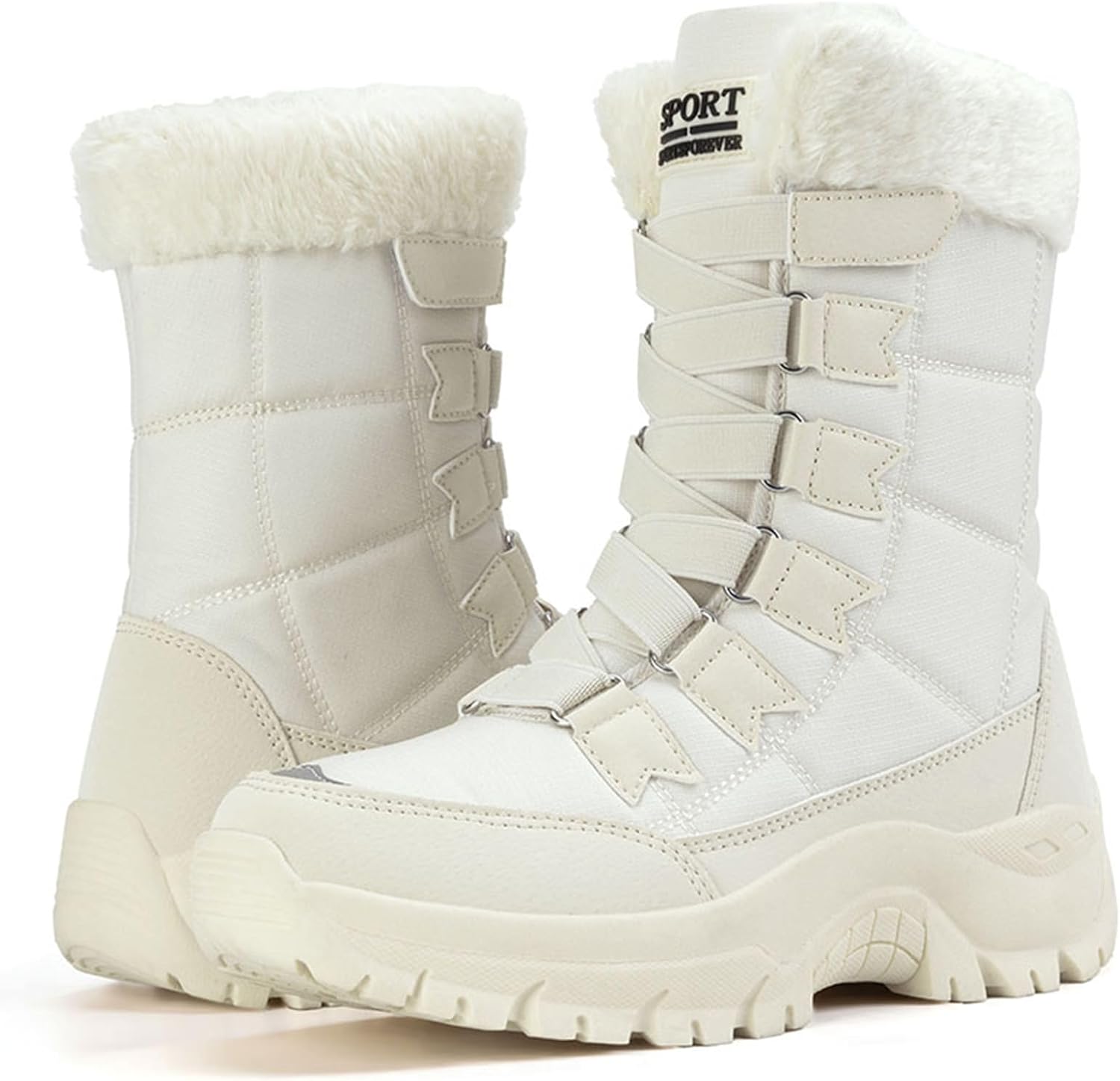 Women's Waterproof Thick-Soled Snow-Resistant Snow Boots Winter Plus Velvet Warm Lace-Up Fur Collar Mid-Calf Boots Suitable For Daily Appearance, Shopping, Travel