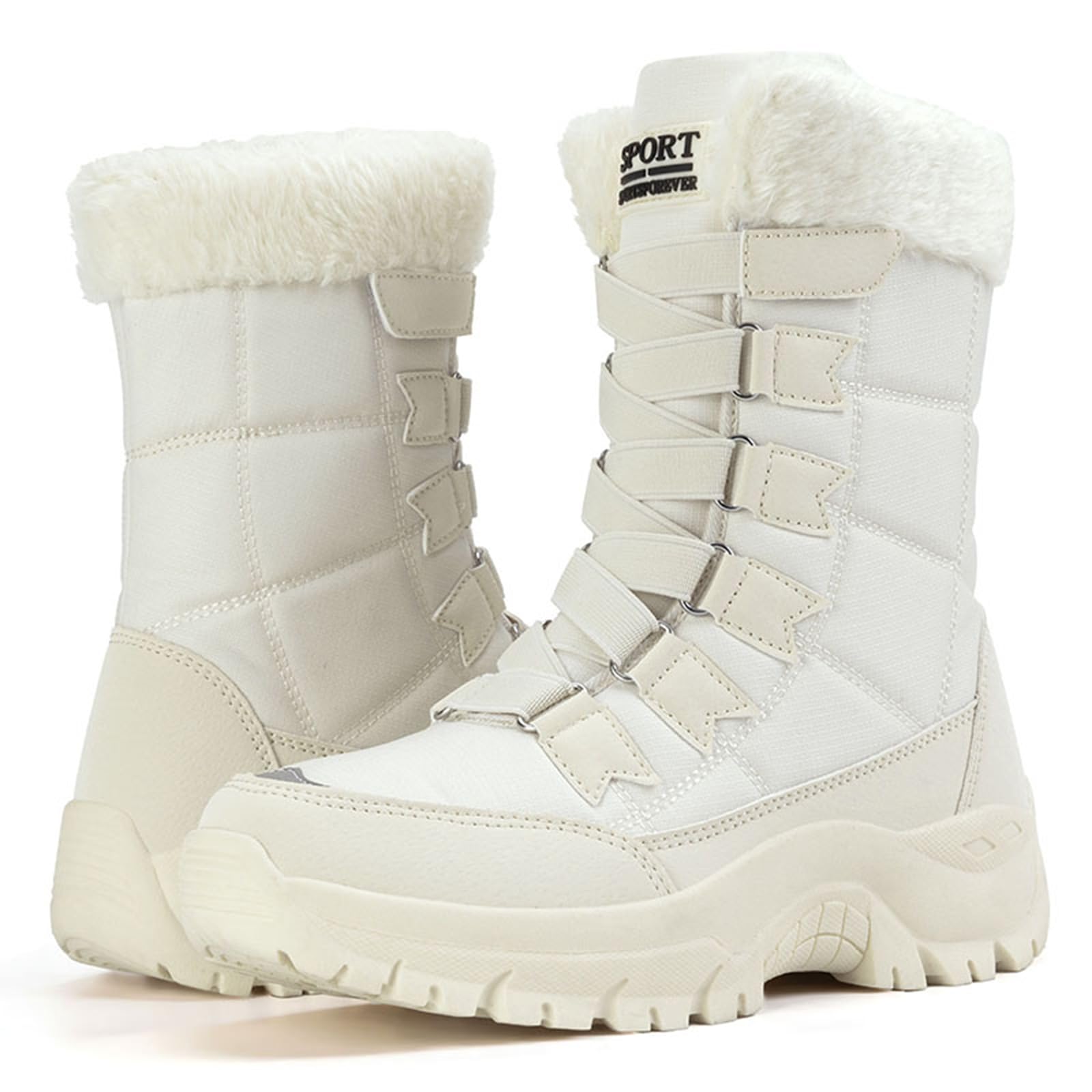 Womens Waterproof Thick-Soled Snow-Resistant Snow Boots Winter Plus Velvet Warm Lace-Up Fur Collar Mid-Calf Boots Suitable For Daily