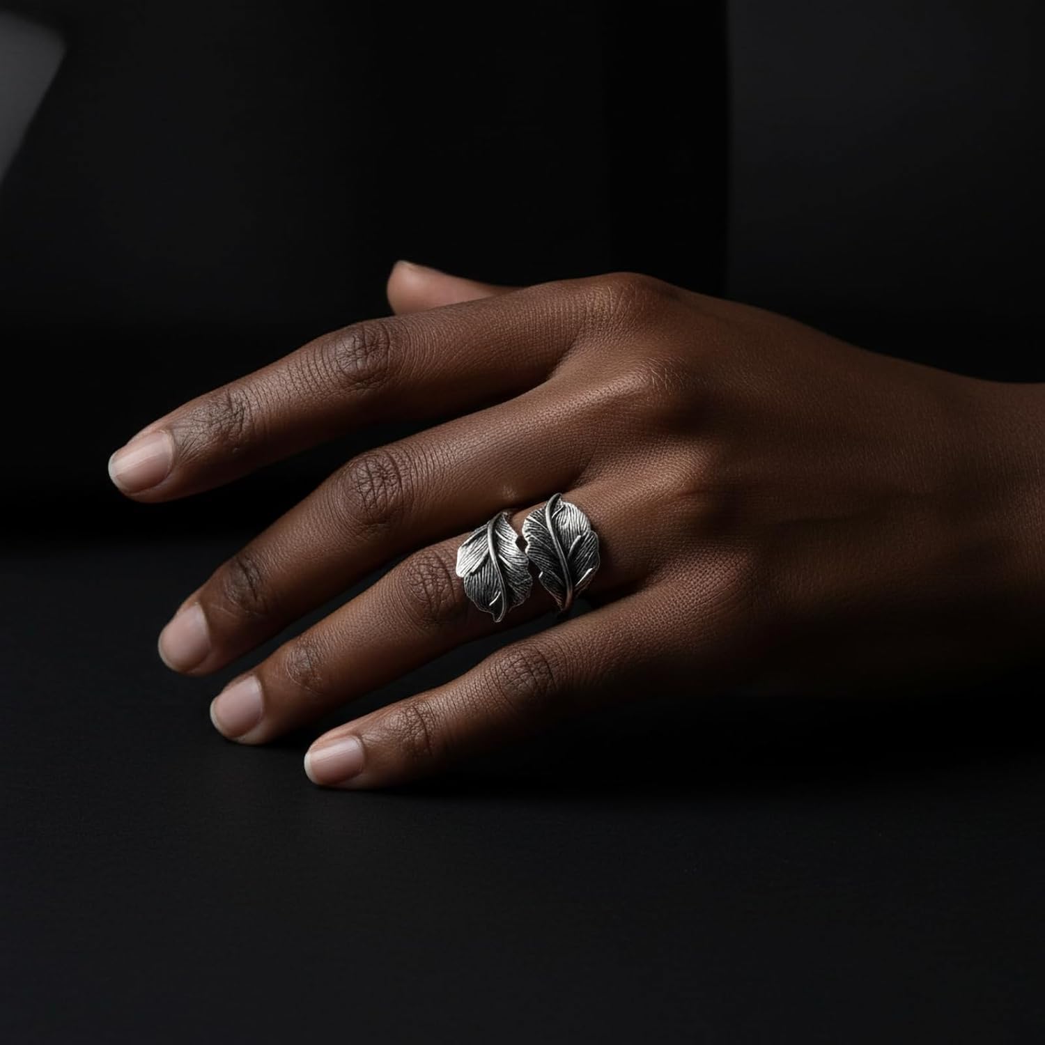 Leaf Ring, Vintage Silver Wrap Stackable Ring Personality Trendy Jewelry, Adjustable Open Stackable Statement Rings for Women - Image 3