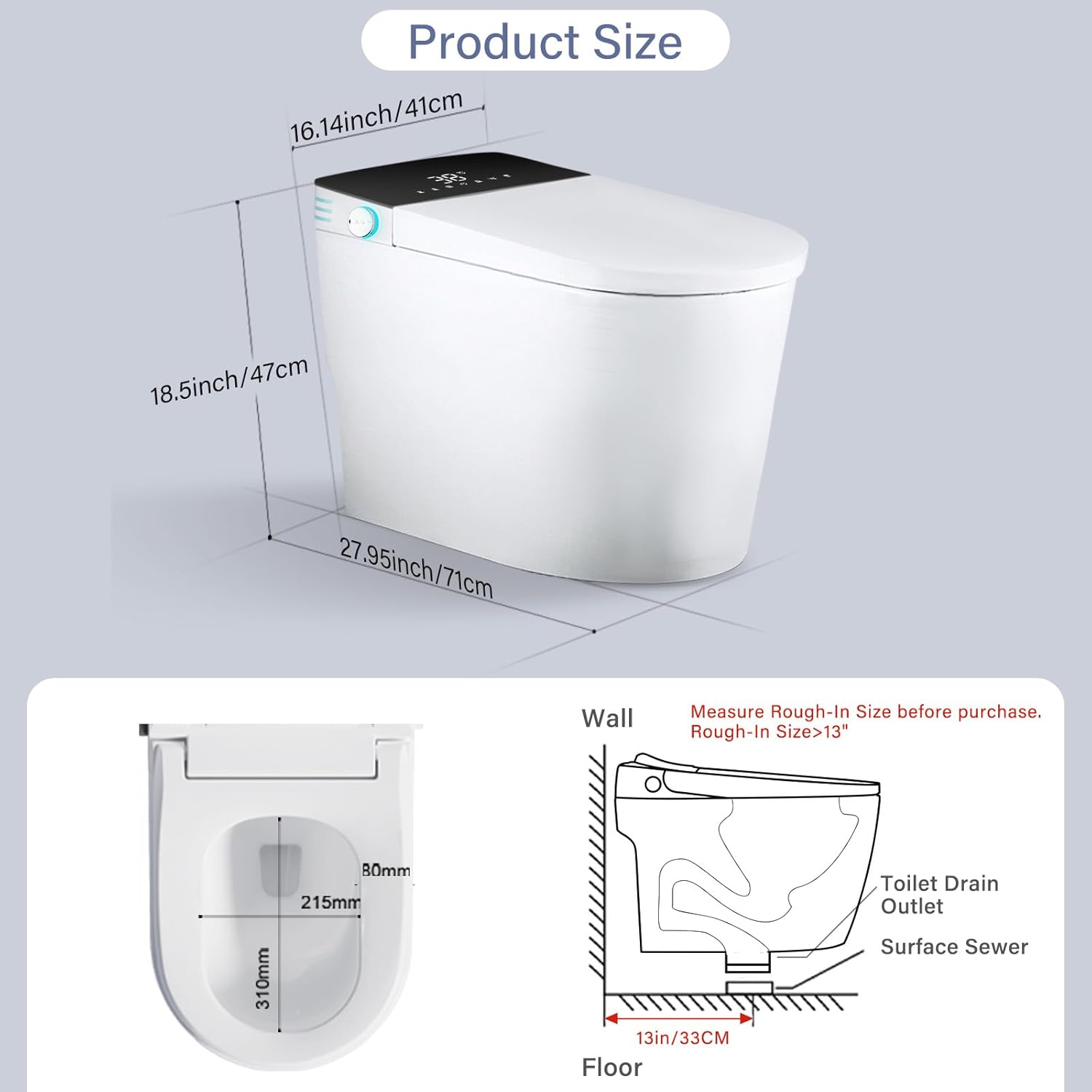 Smart Toilet with Bidet, Bidet Toilet, Modern Smart Toilets, Inteligente Japanese Toilet Seat,Toilet with Bidet Built in, Tankless Electric Toilet With Auto Open/Close Lid, Warm Water, Heated Seat