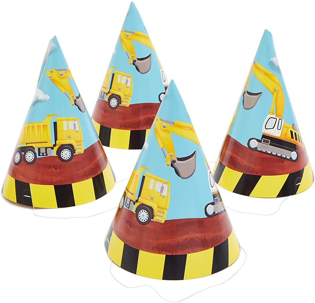 partymane construction theme paper cone cap/construction theme hat/birthday hat/birthday theme/party supplies (10pcs/pack)- Multi color