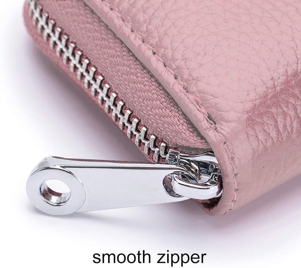 Image of VOGARD Unisex RFID Blocking Leather Card Holder Wallet with Zip Closure | 12 Card Slots & Cash Pocket | Compact Accordion Credit Card Organizer for Men & Women (Pink)