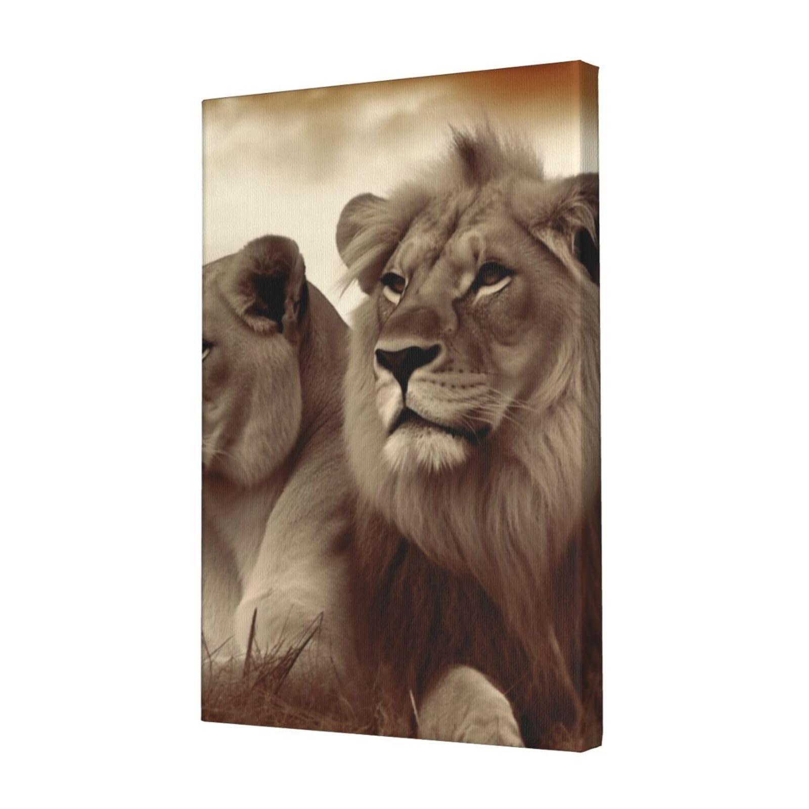 FodPand African Lion and Lioness Canvas Wall Art for Living Room Wall Decor 12"x18" Modern Artwork Painting Pictures Hanging Canvas Prints Aesthetic Wall Art for Bedroom Bathroom Office Wallart Decor
