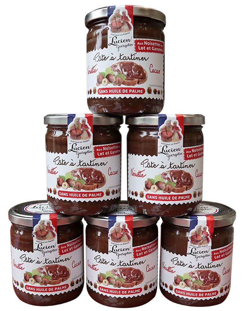 LUCIEN GEORGELIN - Lote de 6 pastas para untar con avellanas y cacao, 400 g