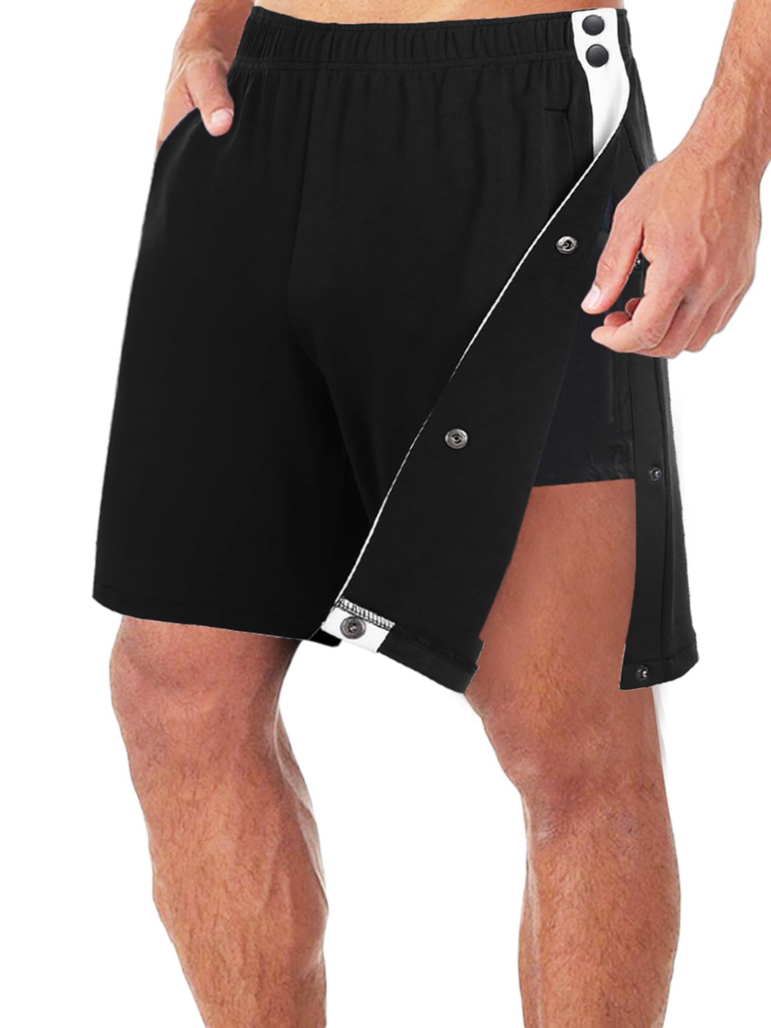 Sexy Outfit Pantaloncini Sportivi da Uomo a Strappo Chiusura con Bottoni Automatici Laterali Vita Elastica Pantaloncini da Allenamento per Palestra per Recupero Post Intervento Chirurgico con Tasche