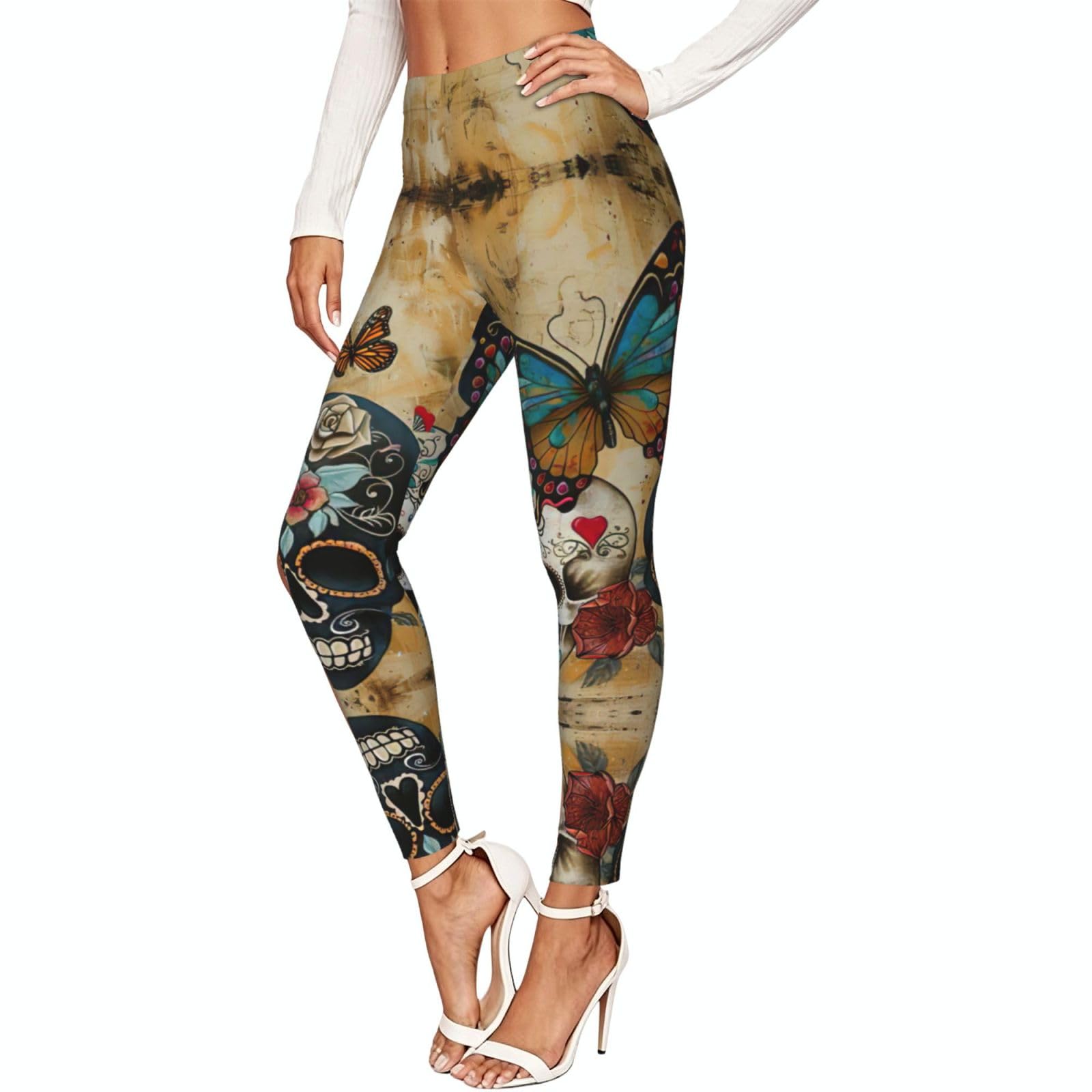 Leggings de compresión suave para mujer con cintura alta y estampado de mariposas Sugar Skulls 7