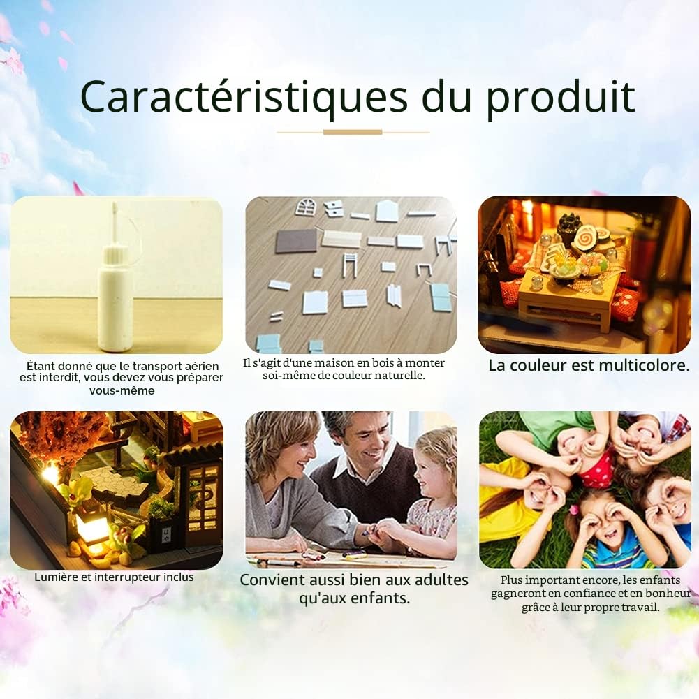 WDC Maison de poupée miniature en bois japonaise bord de mer, modèle 3D à faire soi-même, cadeau créatif pour amis et parents (villa de style japonais), 9,8 x 12,6 x 9,5 cm
