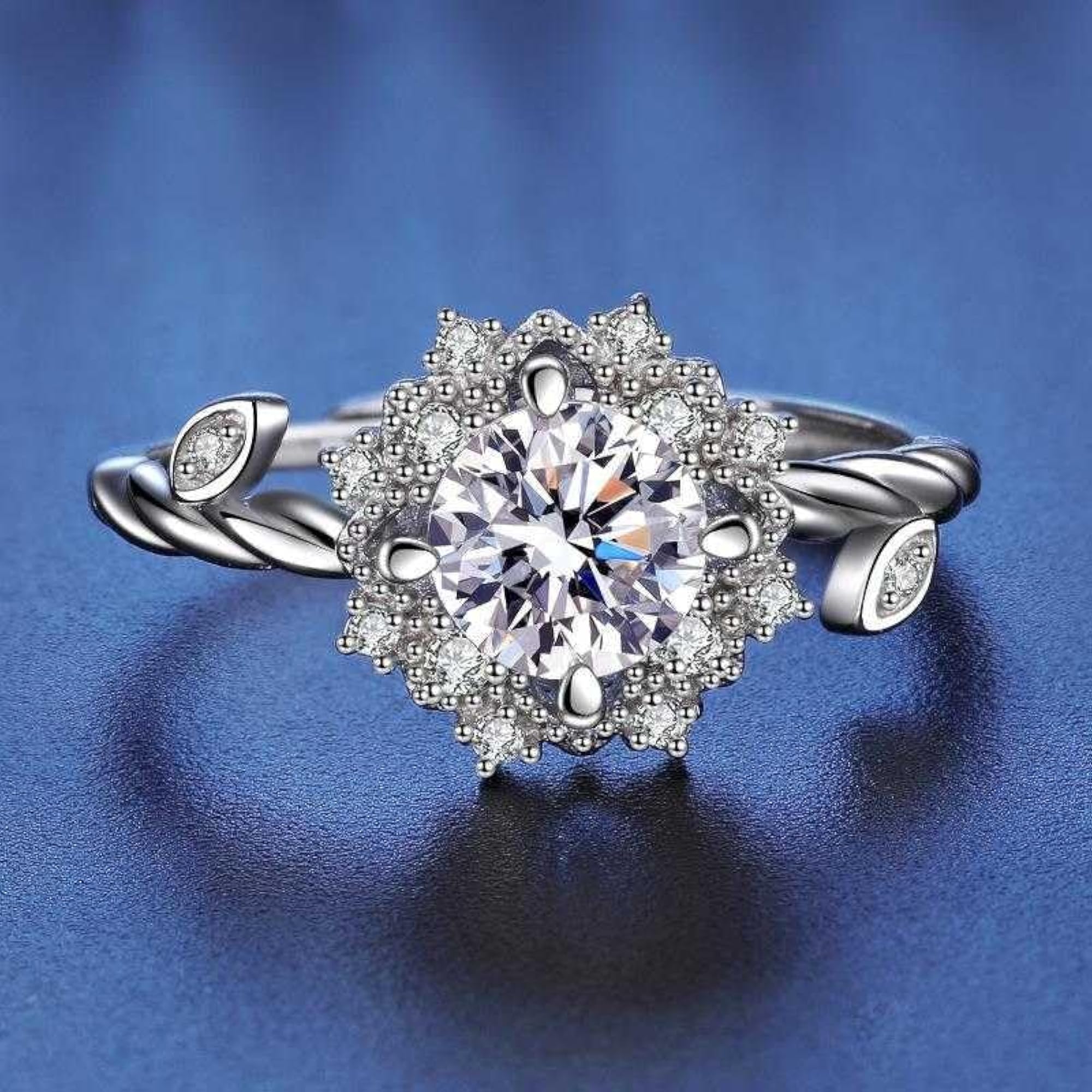Plated Flower Cutting Ring with Cubic Zirconia