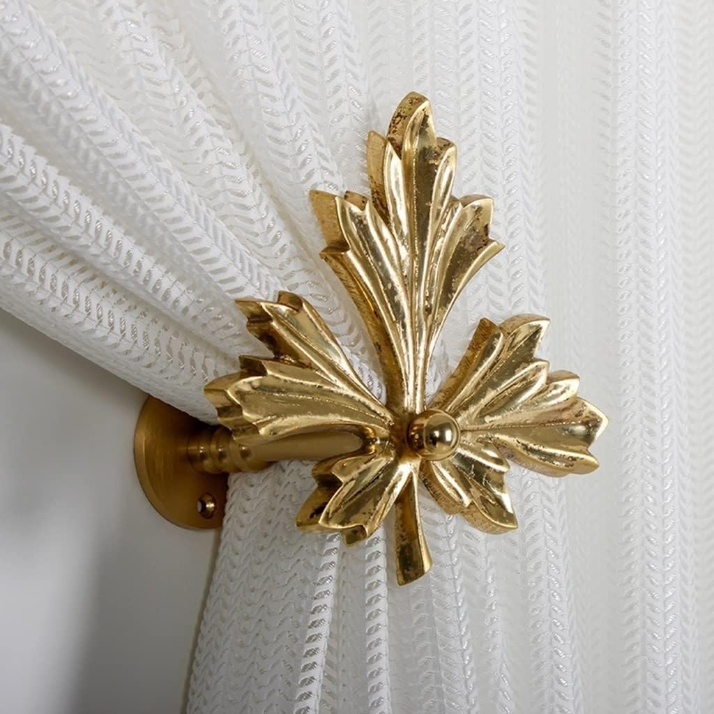 Crochets de Rideaux, embrasses, Sculpture Vintage en Forme de Feuille d'érable, Fixations murales en Laiton, Crochet Mural (Laiton, Lot de 2).,Brass 2 Pcs