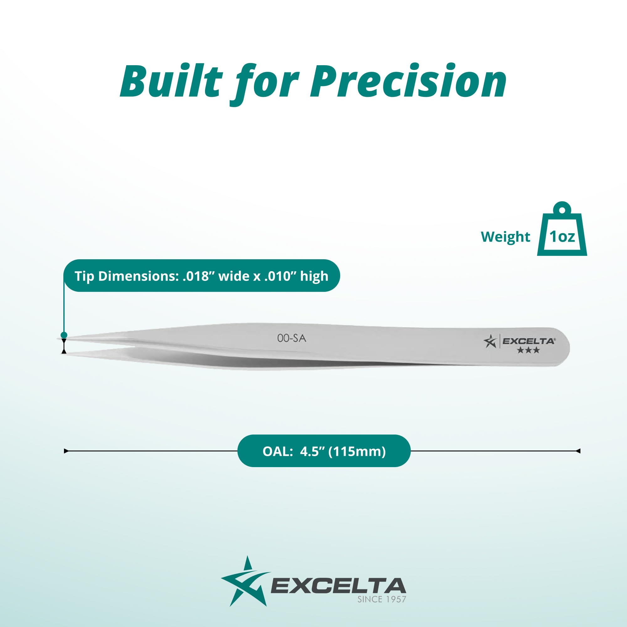 EXCELTA Pinzas de precisión 00-SA, 4.5 pulgadas