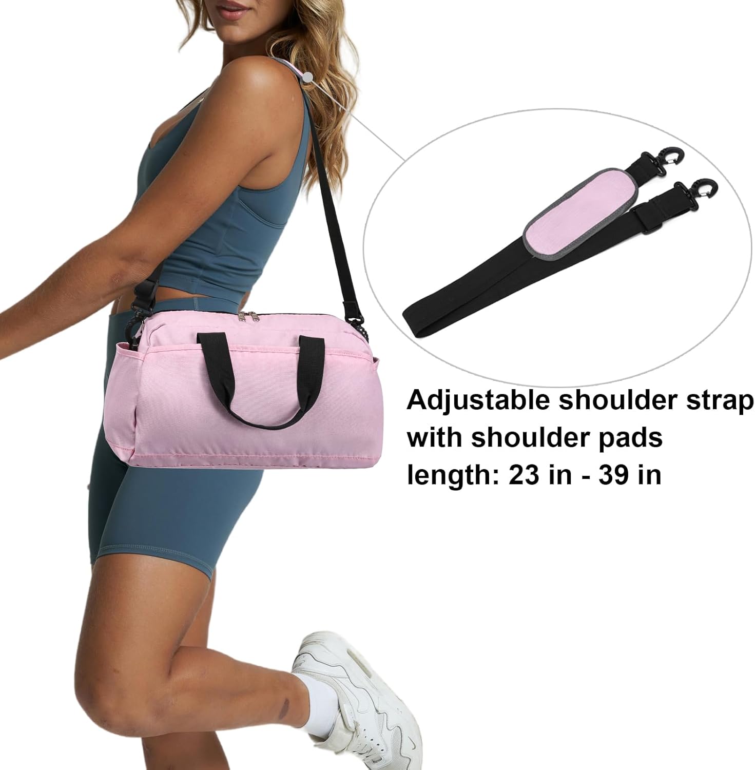 14 inch Small Gym Bag for Women & Men, Mini Duffel Bag for Travel Sports Lightweight Carry On Bag, Pink - Image 6
