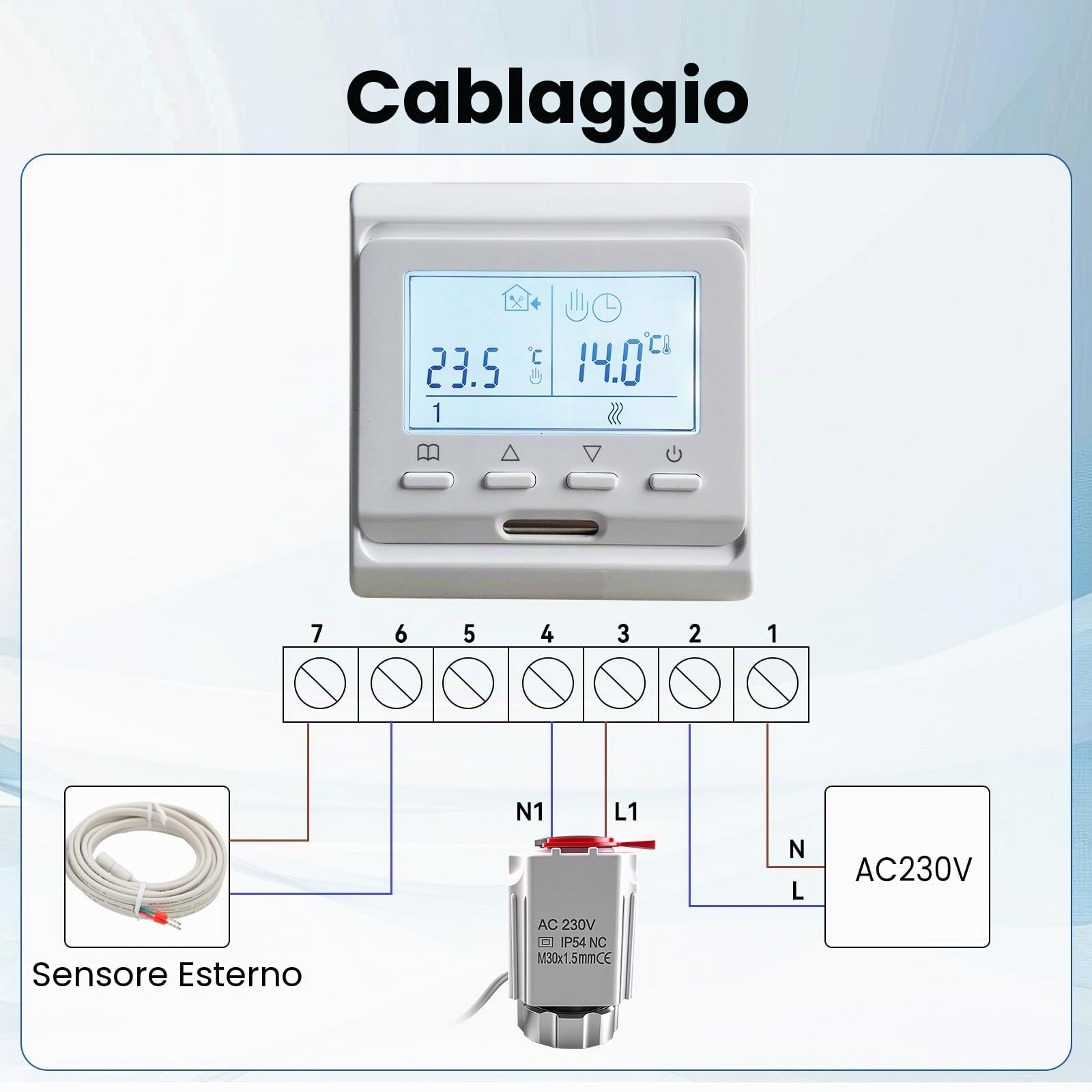 Attuatore AC 230 V per riscaldamento a pavimento, attuatore termico elettrico M30 x 1,5 mm, attuatore per valvola di riscaldamento a pavimento, attuatore per la maggior parte dei collettori per il