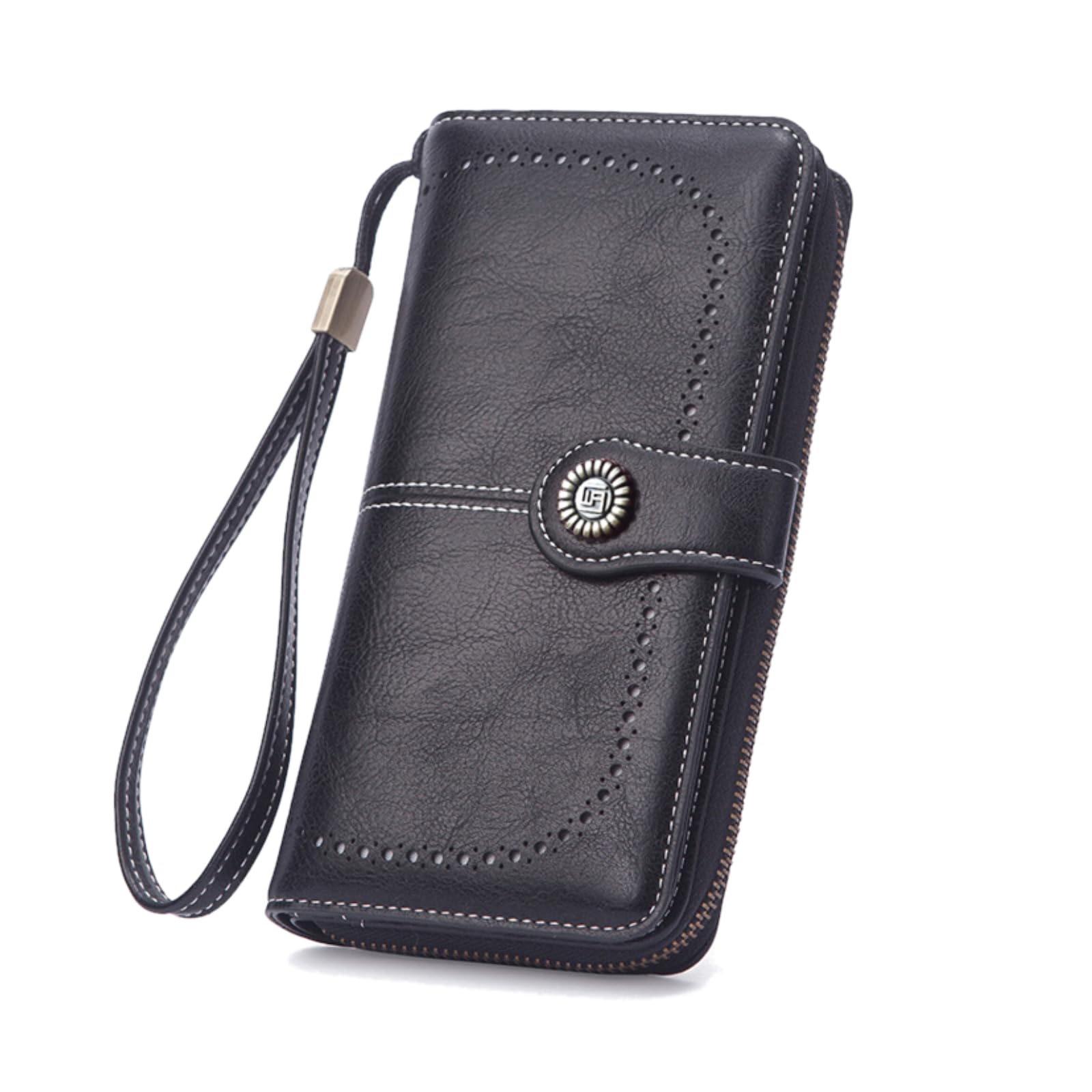 AileeseWomens Wallet Large Capacity RFID Blocking Soft Leather Zip Around Credit Card Multiple card positions Holder Phone Wristlet Clutch Black