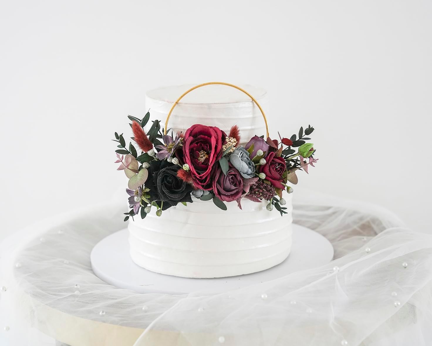 Rustic Burgundy Artificial Flower Cake Topper Wreath: Wedding Cake Decoration