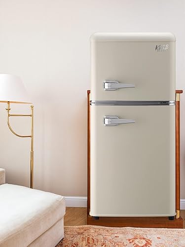 Miniatura 7 de Refrigerador con congelador retro de 3.5 pies cúbicos con control de termostato ajustable de 7 niveles, 2 puertas, ahorro de energía, congelador