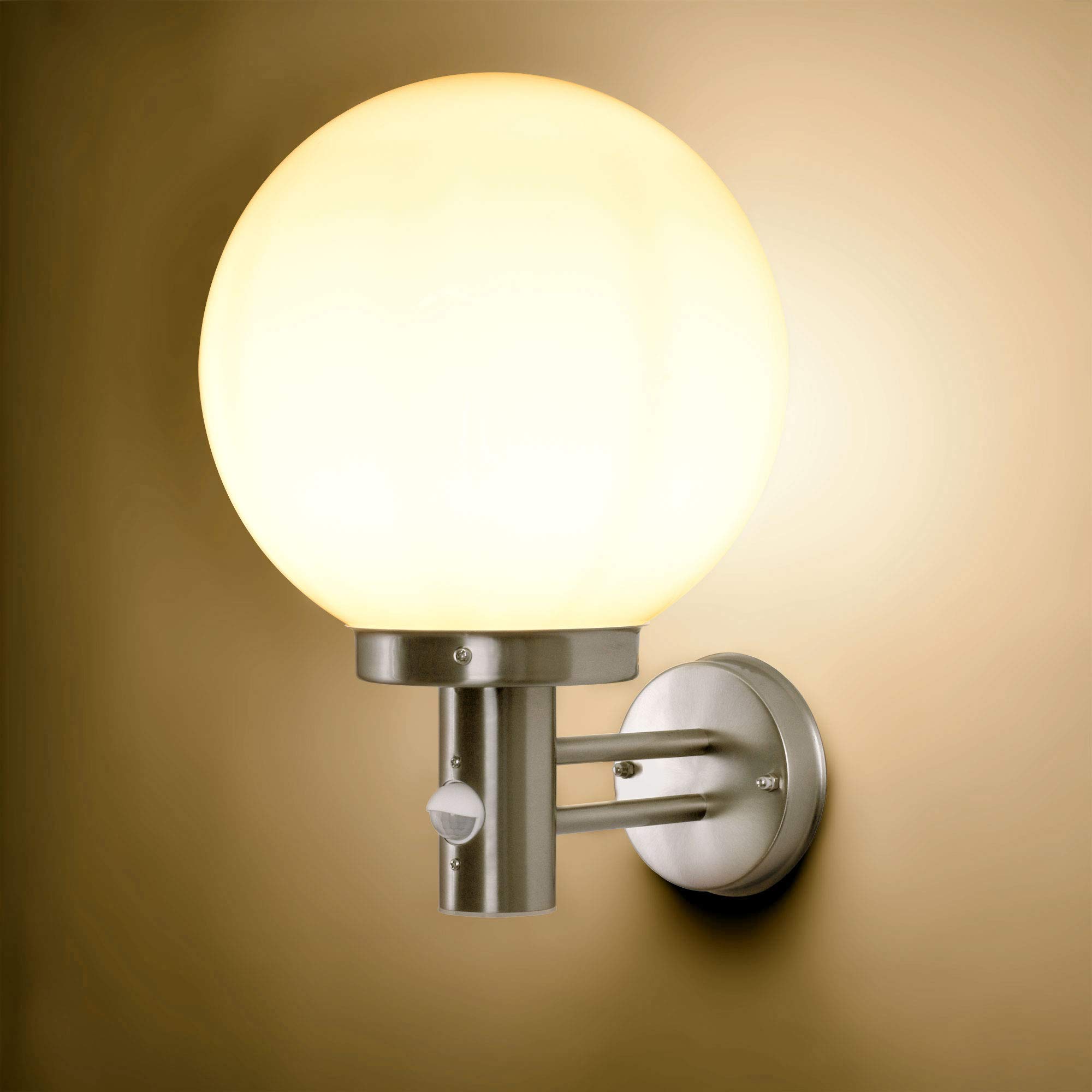 Maxkomfort Klassische Außenleuchte mit Bewegungsmelder Wandleuchte Außenwandleuchte Wandlampe Gartenleuchte Edelstahl E27 IP44 V2A-Edelstahl 120° Erfassungswinkel 270B1